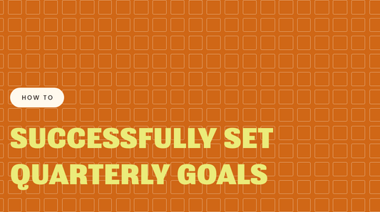 Text says, "How to successfully set quarterly financial goals". It's on a light purple background with graphics of money, pencil and a planner.